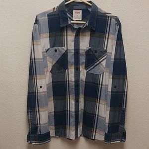 Levi's Red Tab Medium Blue Plaid Button Down Shirt